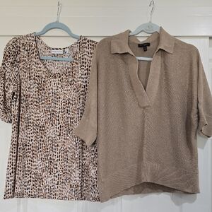 Set Of Two Stylish Women's Tan And Animal Print Knit Top